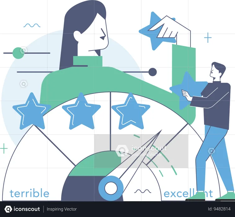 Girl and man working on business reputation  Illustration