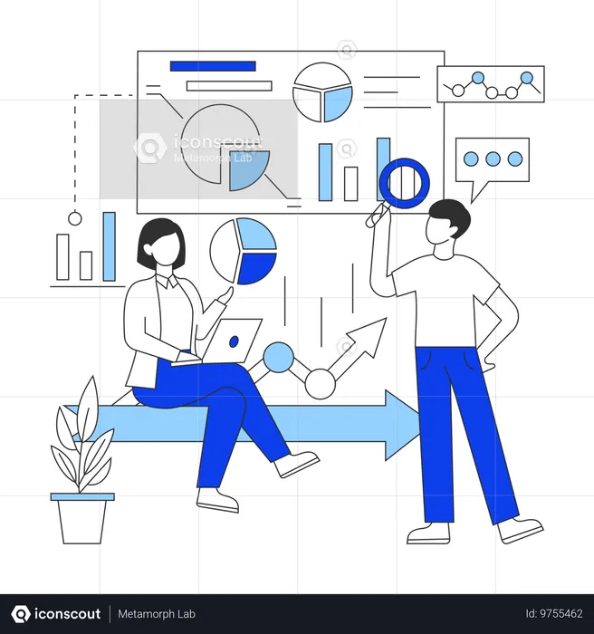 Girl and man working on Data Analysis  Illustration