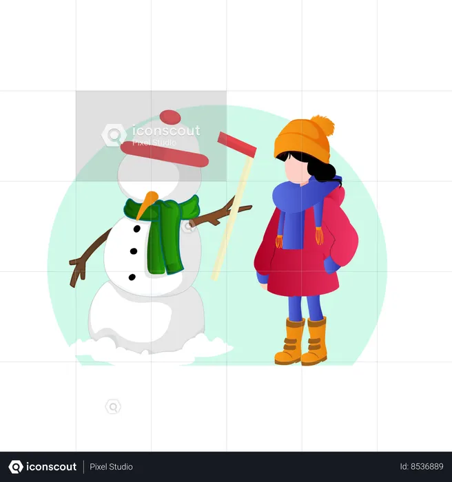 Girl and snowman  Illustration