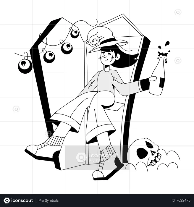 Girl and Witch Coffin  Illustration