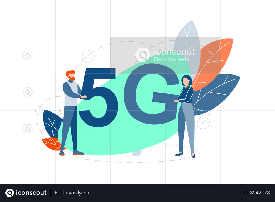 Girl and woman use 5g technology  Illustration
