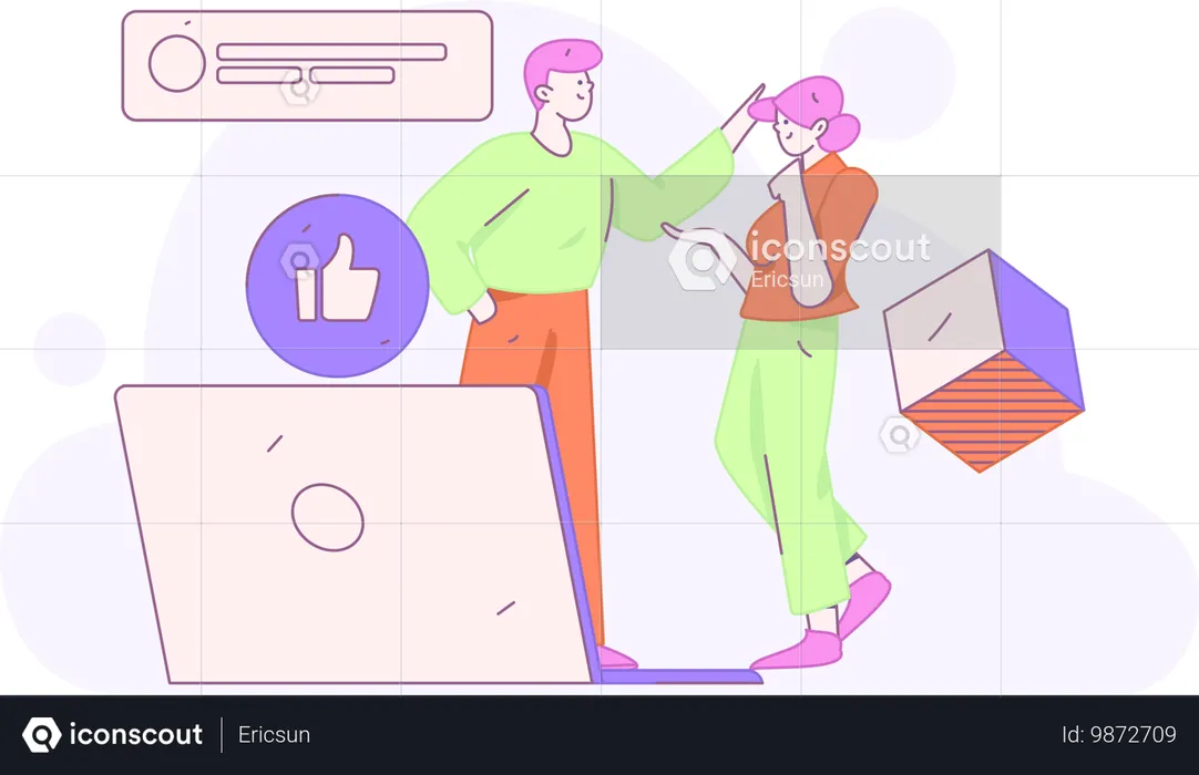 Girl and young man talking about business review  Illustration