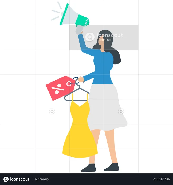 Girl Announcing Big Shopping Sale  Illustration