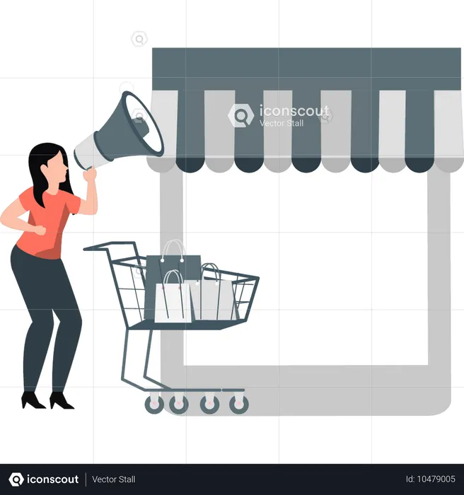 Girl announcing online shopping  Illustration