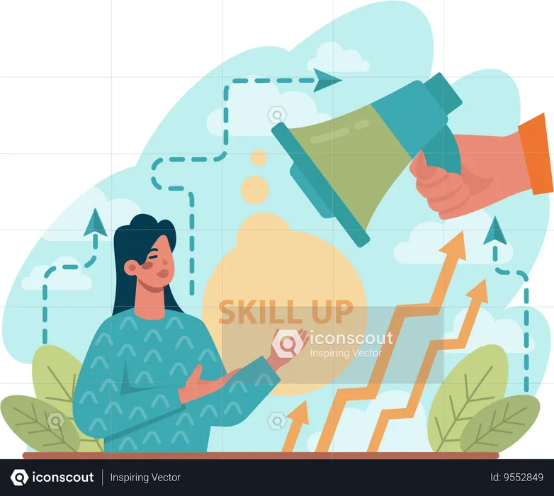 Girl announcing skill growth  Illustration