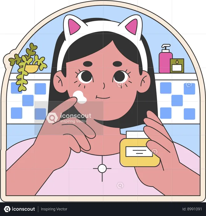 Girl applying face cream  Illustration