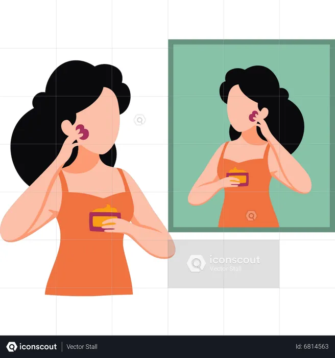 Girl applying night cream on her face  Illustration