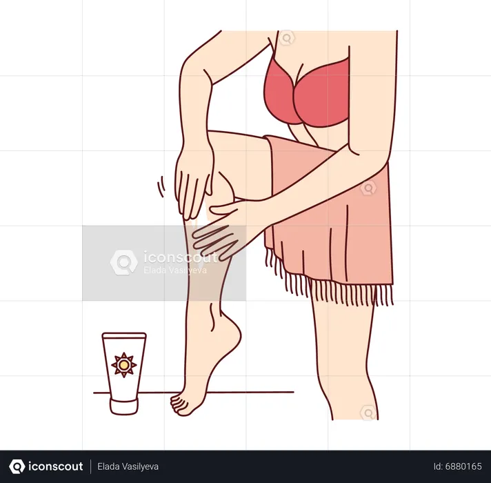 Girl applying sunscreen on legs  Illustration