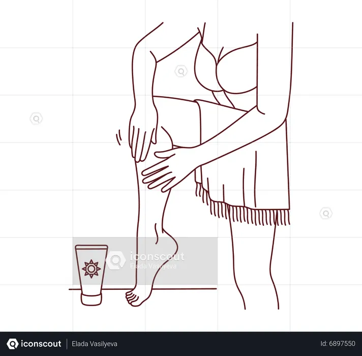 Girl applying sunscreen on legs  Illustration