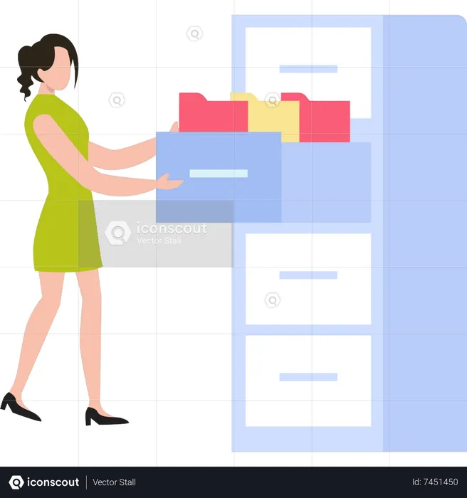 Girl arranging files in drawer  Illustration
