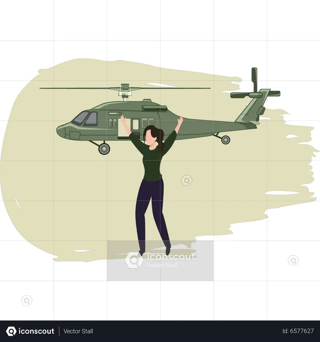 Girl Asking For Help From The Helicopter  Illustration