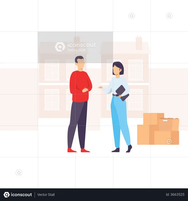 Girl assisting delivery partner about further delivery  Illustration
