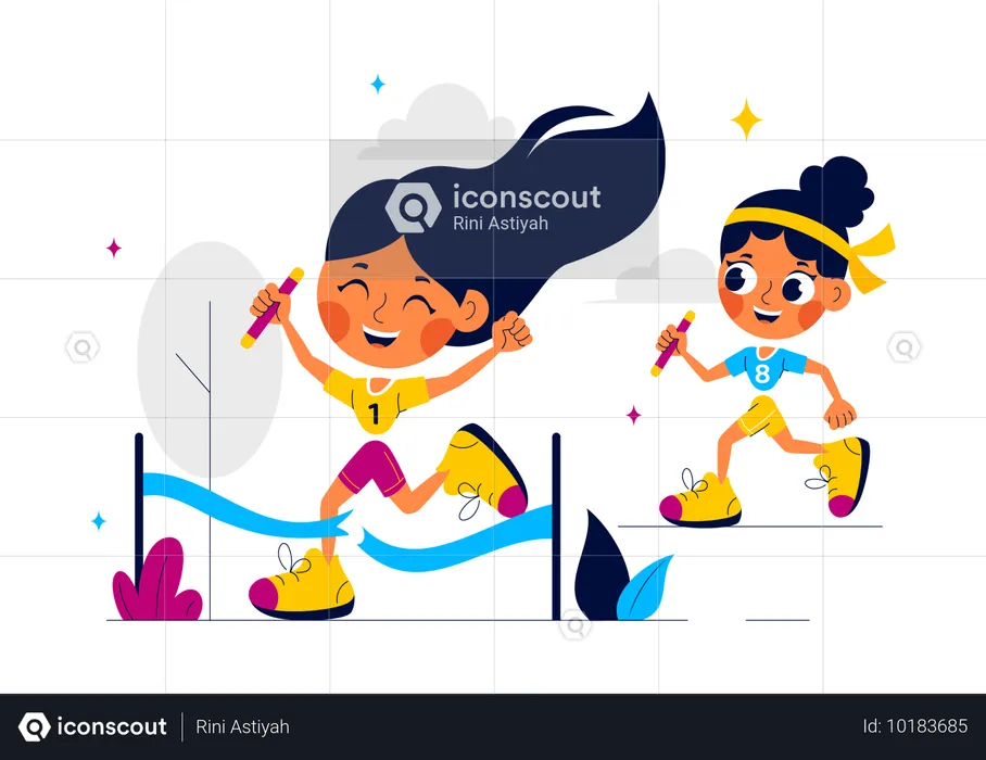 Girl at relay race finishing line  Illustration