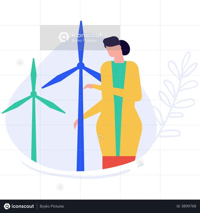 Girl at wind farm  Illustration