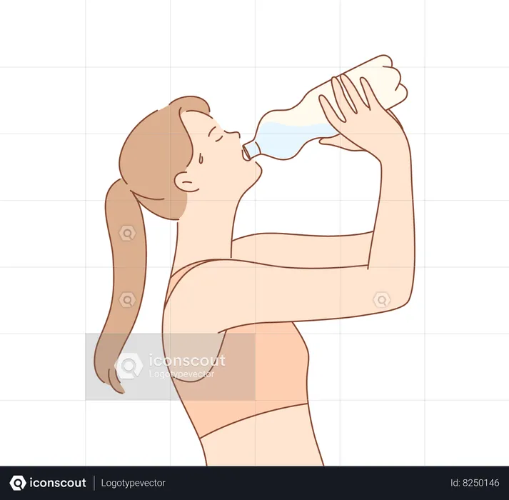 Girl athlete drinking water for refreshment after jogging  Illustration