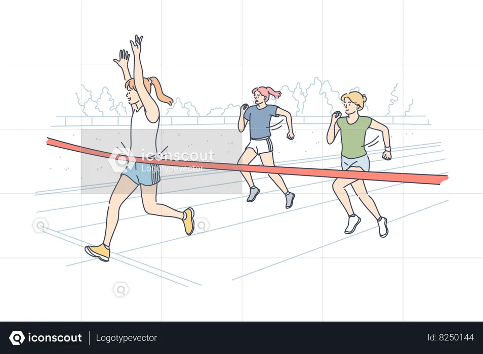 Girl athlete runner crosses finish line  Illustration