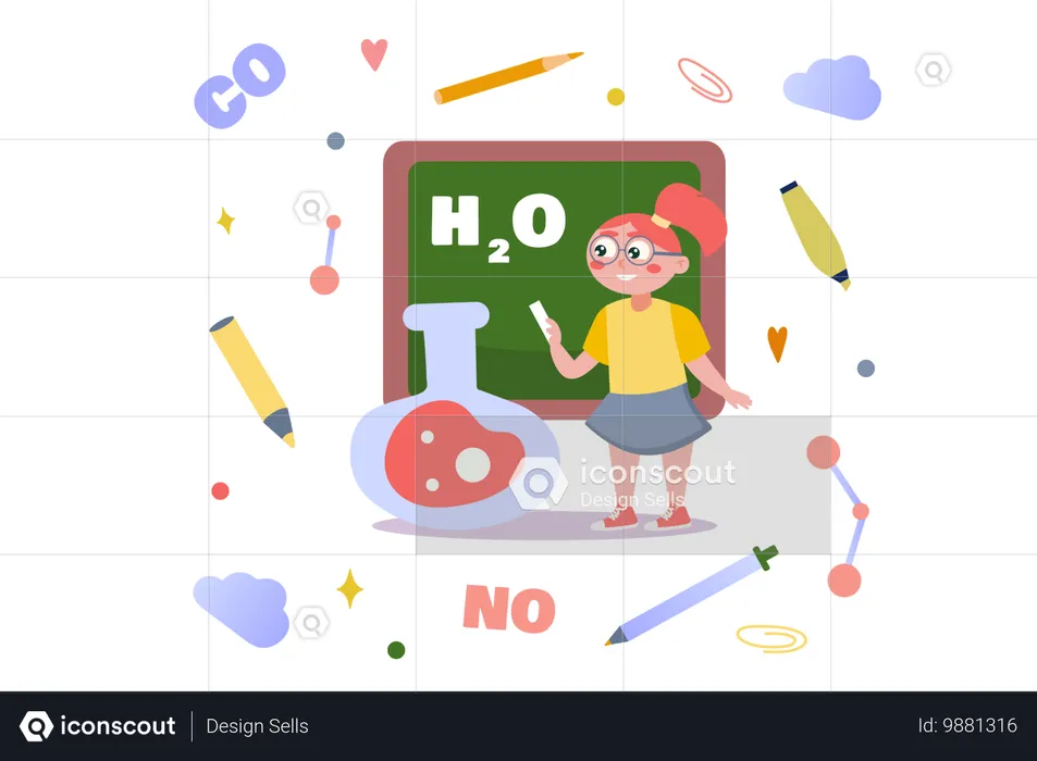 Girl attending Chemistry class  Illustration