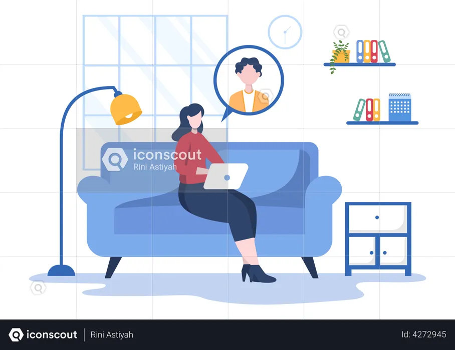 Girl attending online meeting from home  Illustration