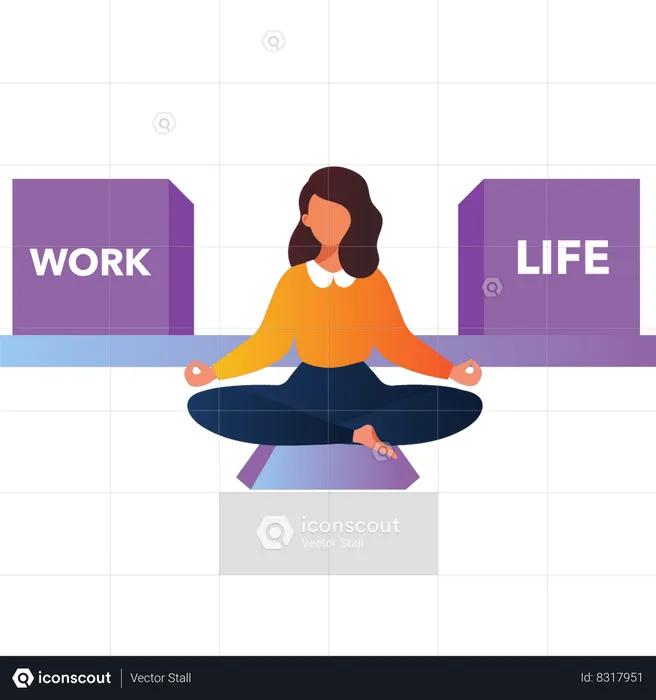 Girl balances her work life  Illustration