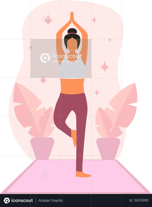 Girl balancing body on one leg  Illustration