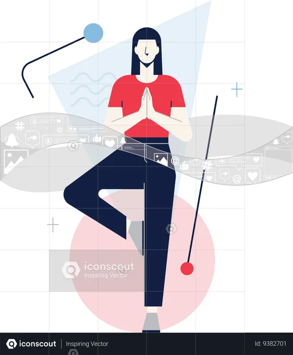 Girl balancing digital detox  Illustration