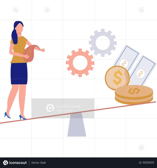 Girl Balancing Money  Illustration