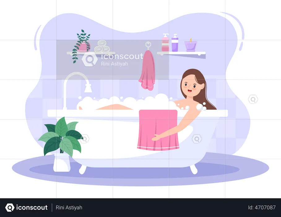Girl bathing in bathtub  Illustration
