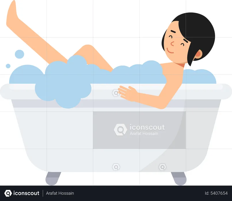 Girl bathing in bathtub  Illustration