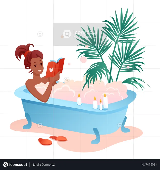 Girl Bathing In Bathtub  Illustration