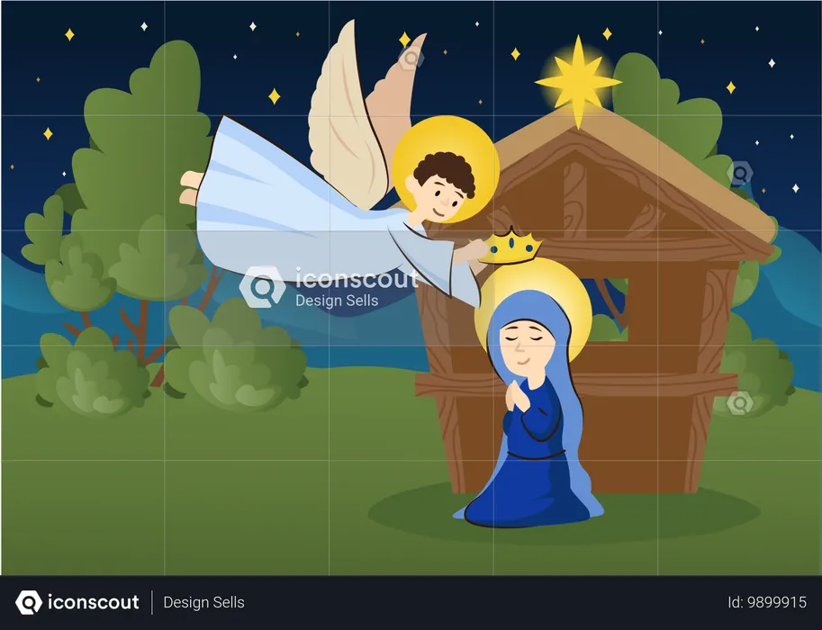 Girl blessed by angel  Illustration