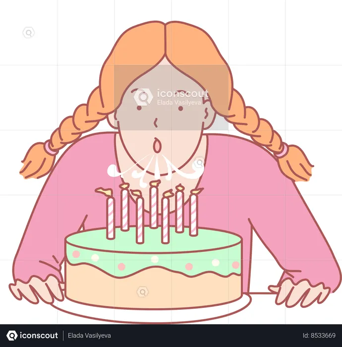 Girl Blowing Birthday Candles  Illustration