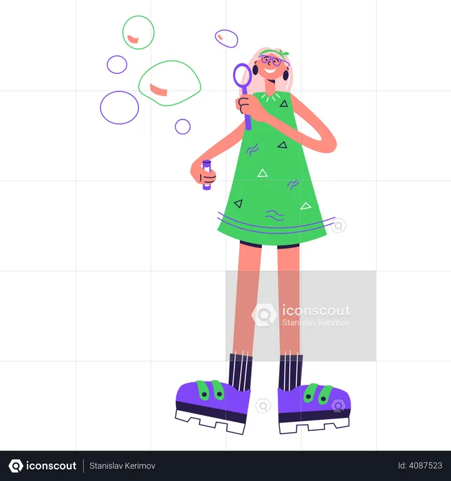 Girl blowing soap bubbles  Illustration