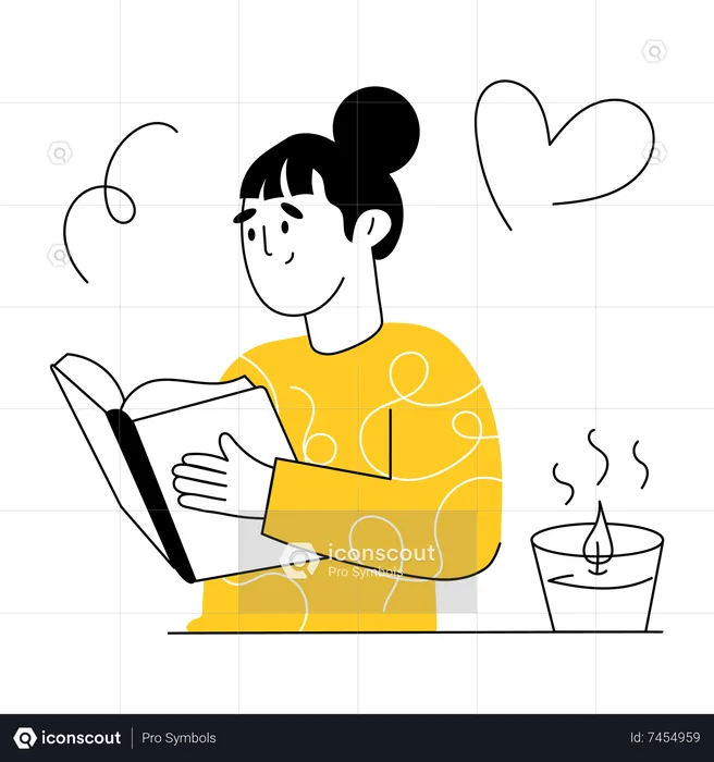 Girl Book Reading  Illustration