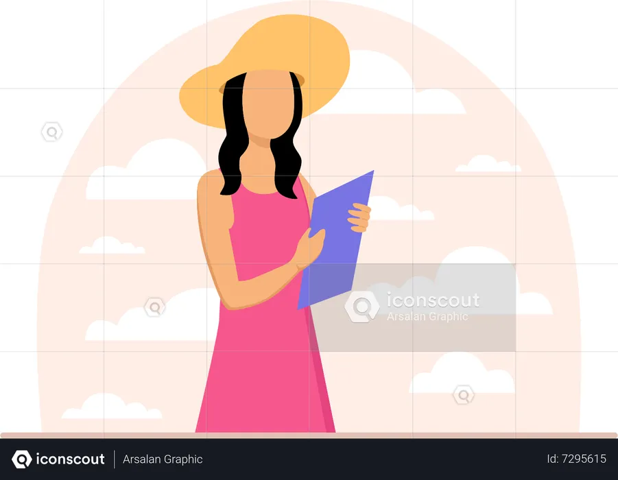 Girl booking ticket online  Illustration