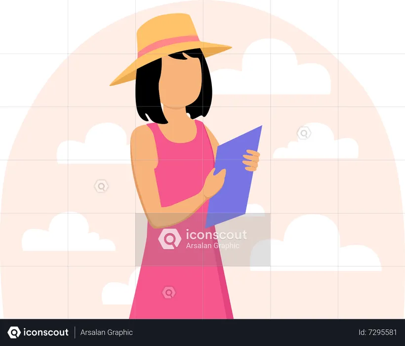 Girl booking travel destination  Illustration