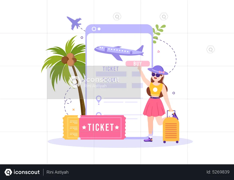 Girl booking travel ticket  Illustration