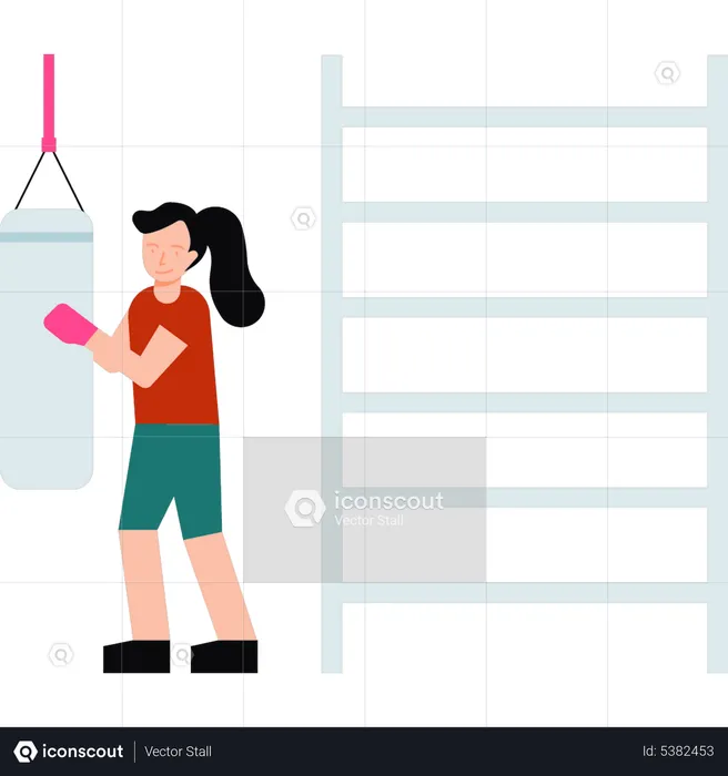 Girl boxing on a punching bag  Illustration