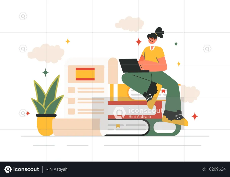 Girl browsing online language course  Illustration