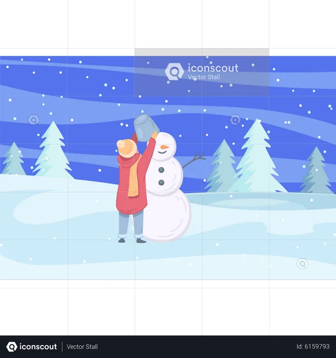 Girl build snowman  Illustration