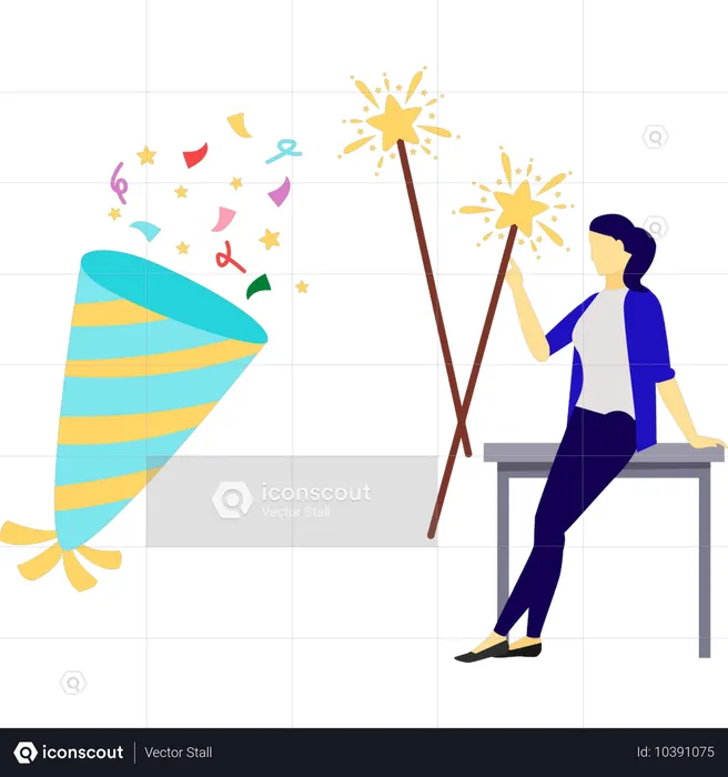 Girl bursting firecrackers  Illustration