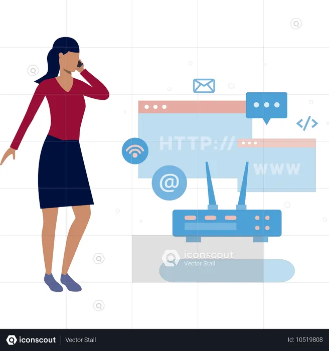Girl busy in mobile while doing programming language  Illustration