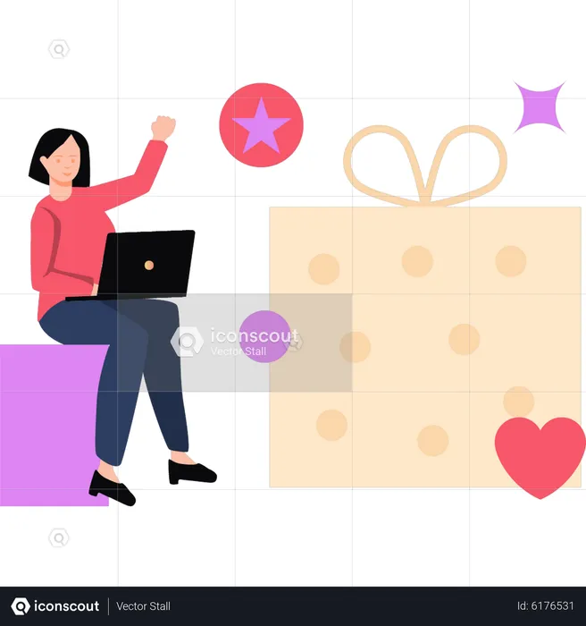 Girl buy gift online  Illustration