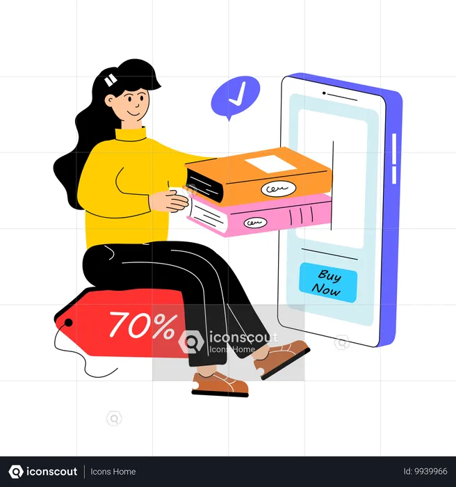 Girl Buying Books online  Illustration