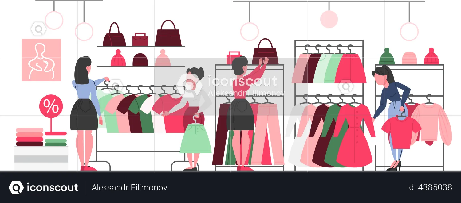 Girl buying clothes in store  Illustration