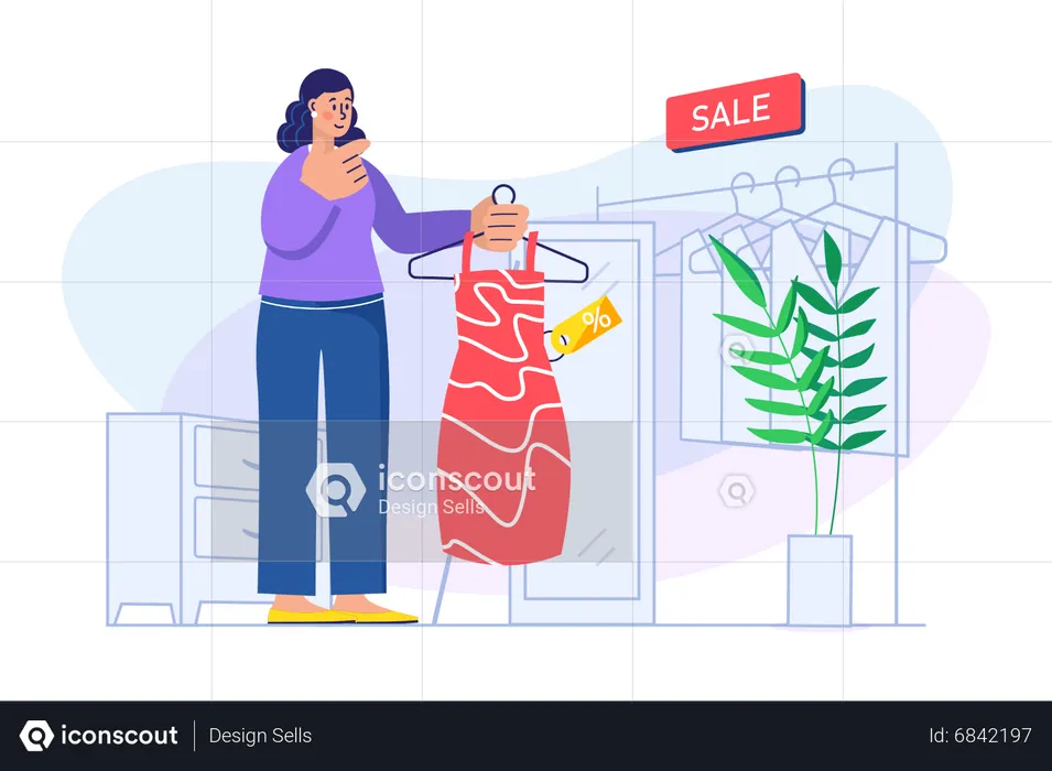 Girl buying clothes on sale  Illustration