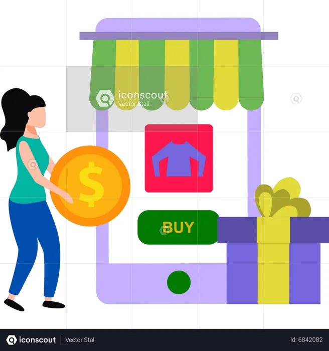Girl buying clothes online  Illustration
