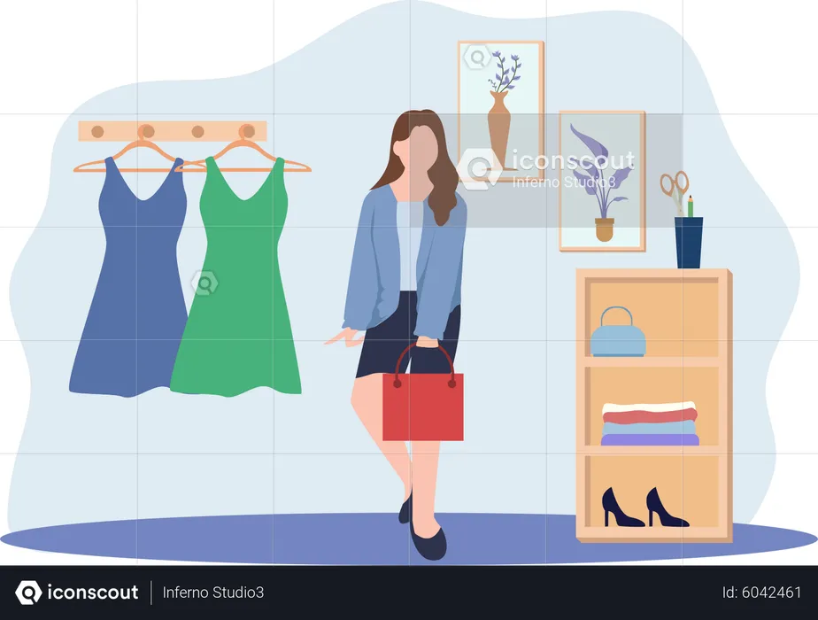 Girl buying dress  Illustration