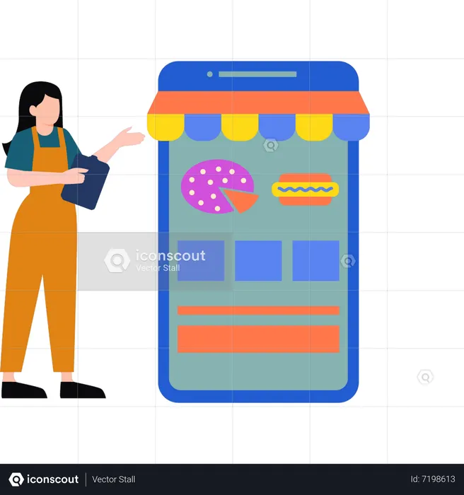 Girl buying food online  Illustration