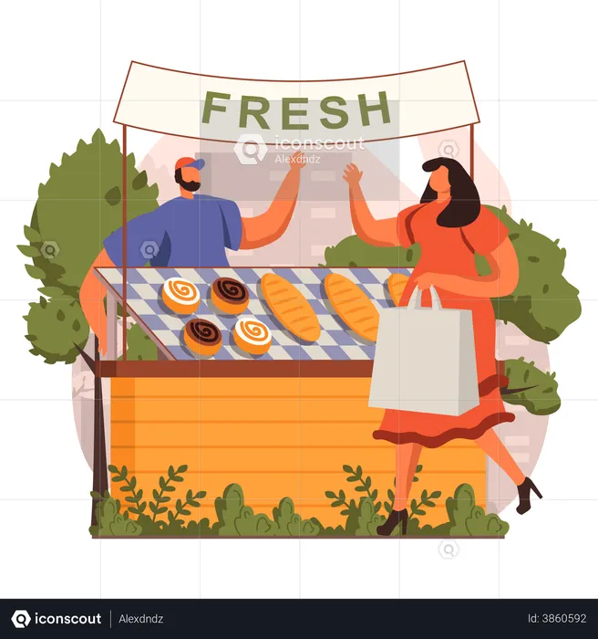 Girl buying fresh Bread  Illustration