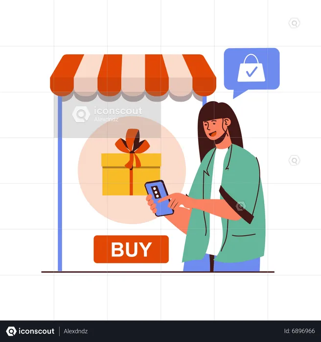 Girl buying gift online  Illustration